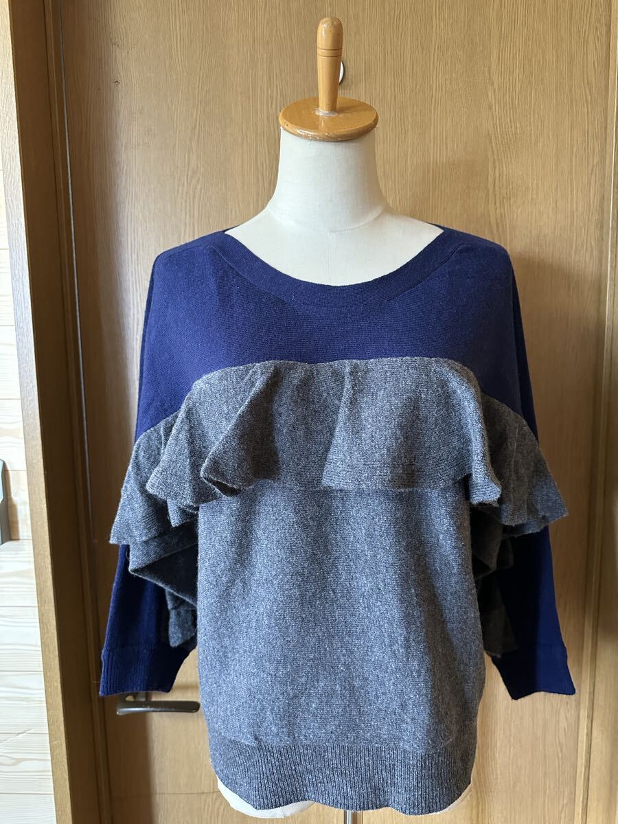 ◇LANVIN en Bleu ランバンオンブルー カシミヤ混 フリル ニットセーター◇拍卖