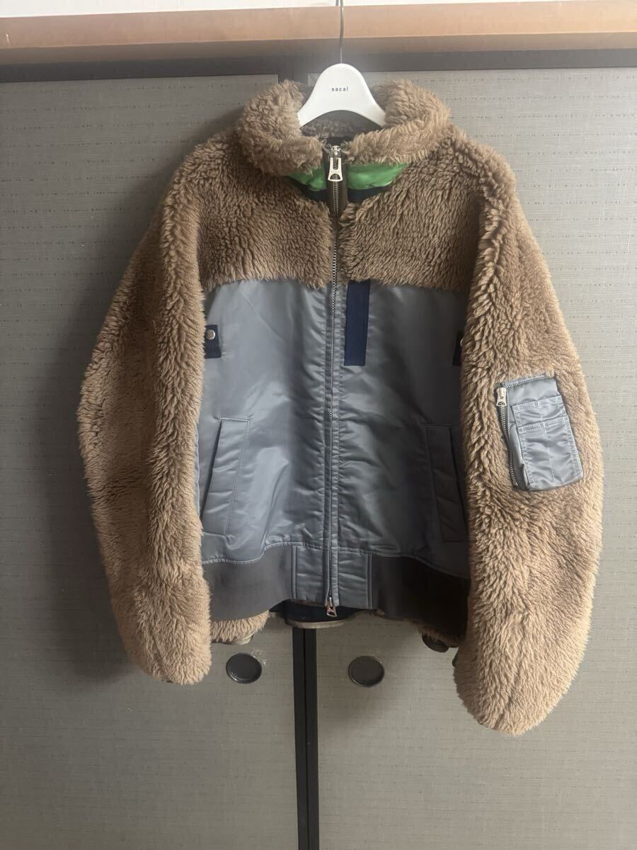sacai サカイFaux Shearling Nylon Twill Blousonボアジャケット 美品 サイズ4拍卖