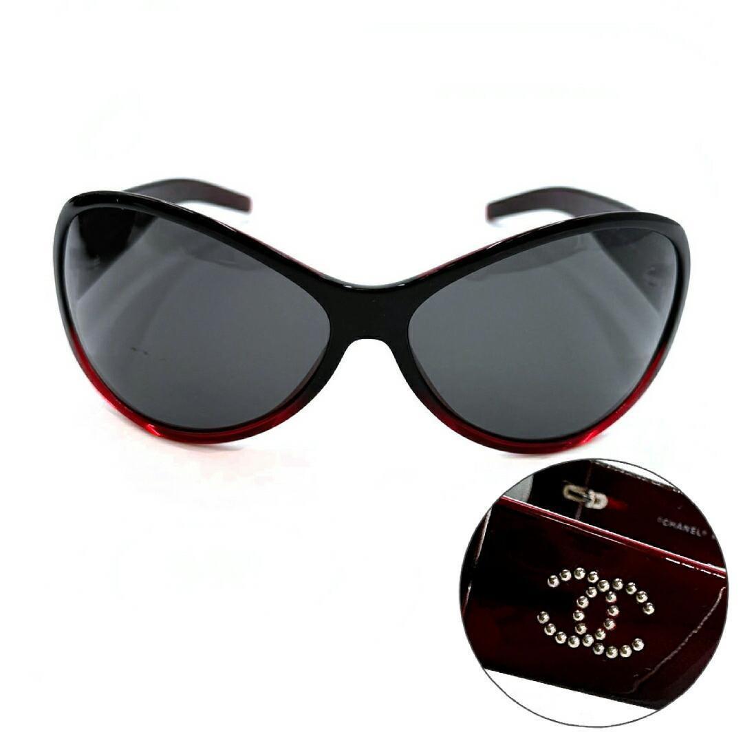 美品 シャネル サングラス 6016 ココマーク ラインストーン 赤黒 1005拍卖