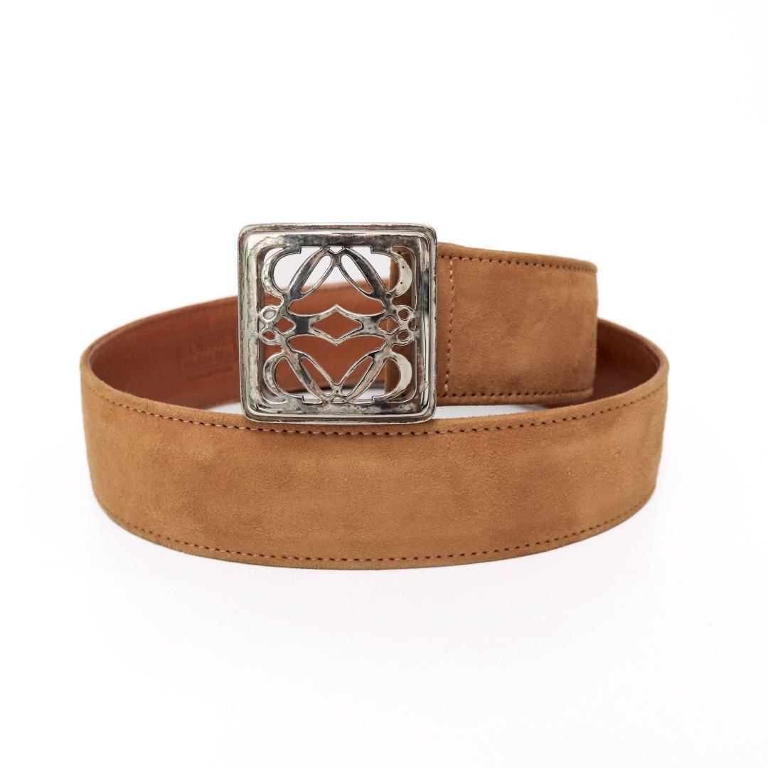 LOEWE ロエベ ベルト 65 キャメル スエード 銀バックル 1017拍卖