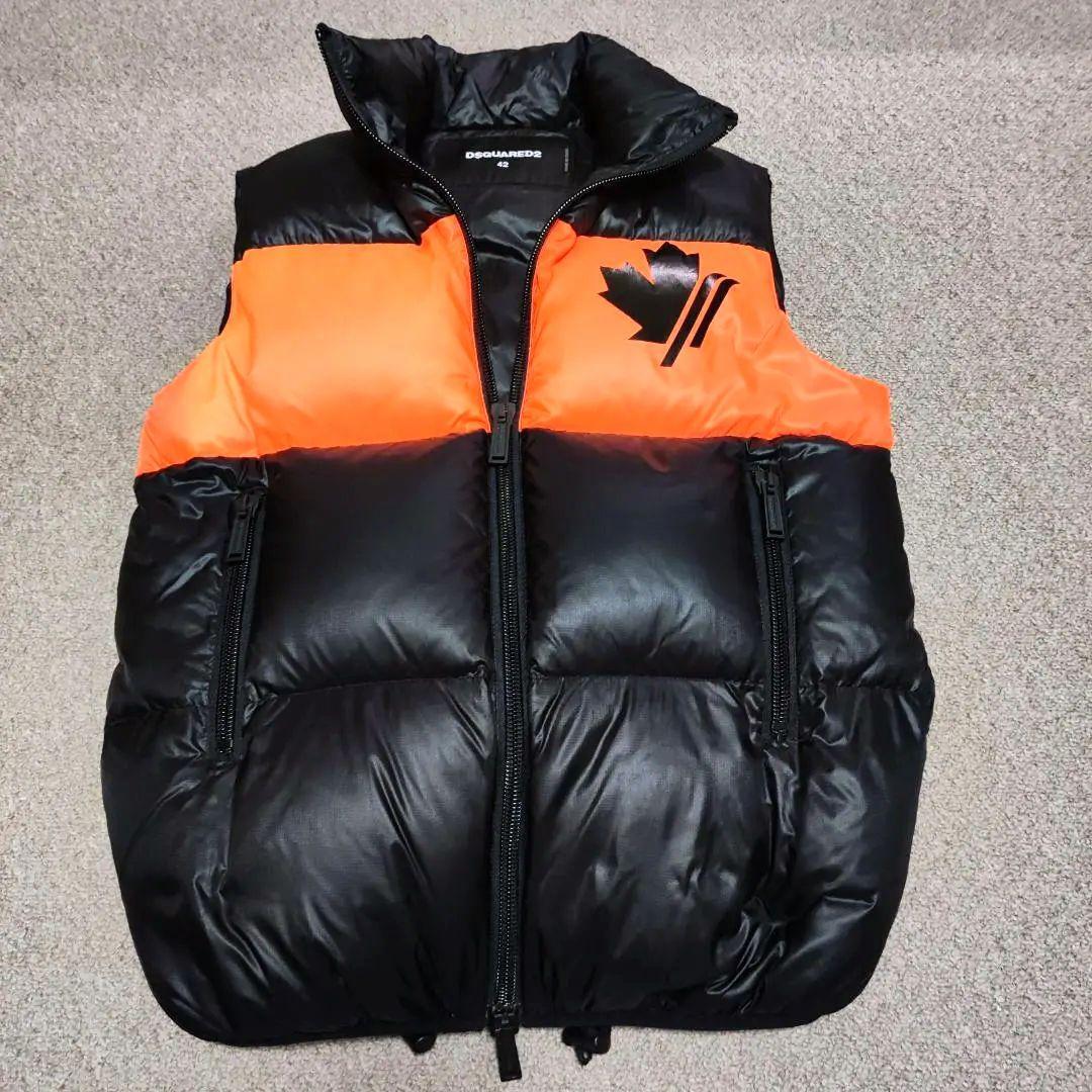 美品DSQUARED2 ダウンベスト 19AW 黒×橙 42 保存袋付 1070拍卖