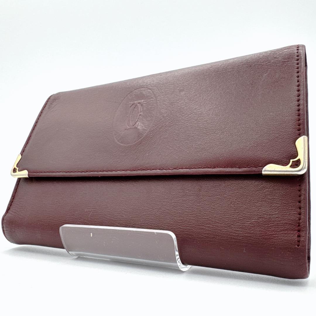 カルティエ Cartier 財布 三つ折り マストライン がま口 ゴールド金具拍卖