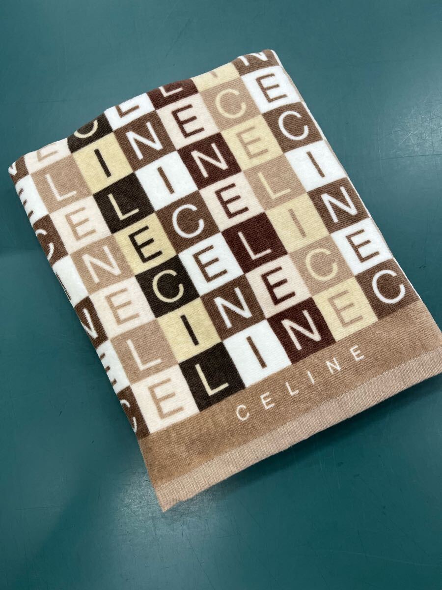 新品【CELINE】セリーヌ バスタオル(60cm×120cm)ブラウン 綿100% シャーリング加工拍卖
