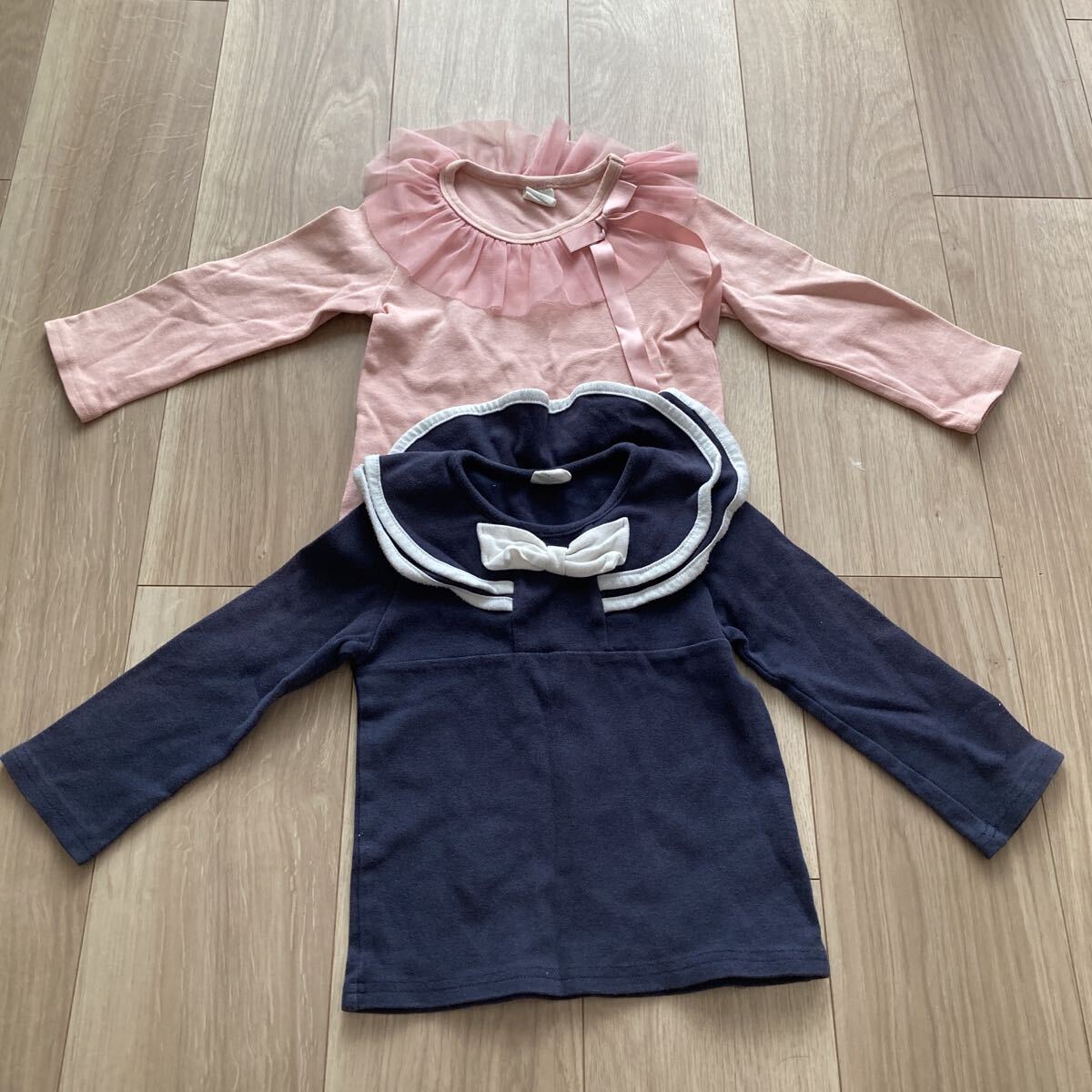 子供服BEE Bee des Bee 100㎝ 長袖カットソー 長袖シャツ ピンク×フリル 紺×セーラー風 女の子 キッズ服拍卖