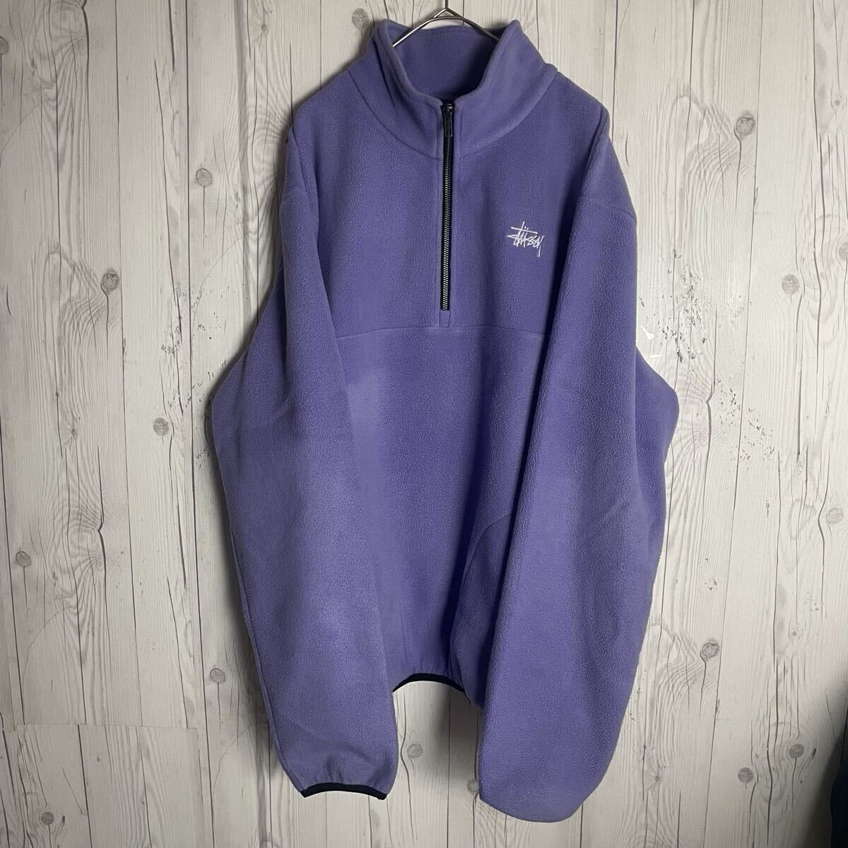 【即完売モデル】ステューシー☆刺繍ロゴ入りハーフジップフリーススウェット入手困難拍卖