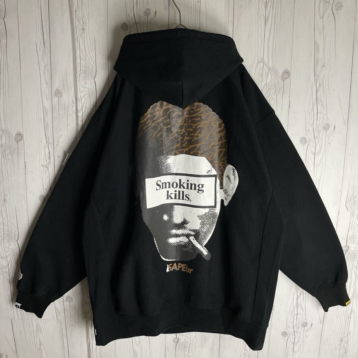 SAPEur × FR2 Smoking kills ロッドマン 両面プリント パーカー サプール エフアールツー NBA ブルズ ブラック 人気モデル XXL 拍卖