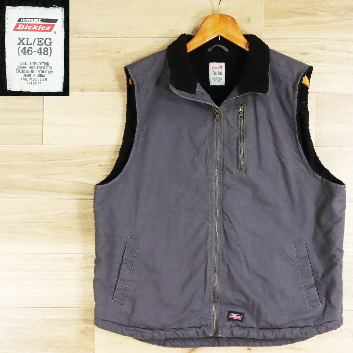 @9K/O4.28-3 アメリカ古着 Dickies ディッキーズ ワークベスト ジップアップベスト 裏ボア コットンベスト グレー系 XL拍卖