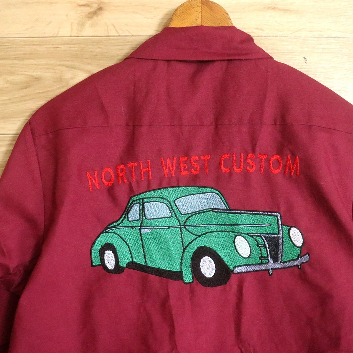 $5T/D10.24-2 アメリカ古着 RED KAP レッドキャップ ワークシャツ M バック刺繍 車 NORTH WEST CUSTOM拍卖