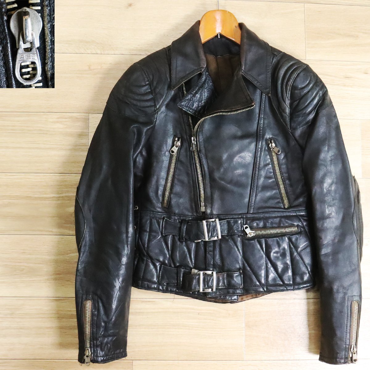 C5Y/Y4.30-2 60s~ ヴィンテージ ユーロ古着 ドイツ ダブルライダース レザージャケット モーターサイクル 本革 革ジャン メンズ拍卖