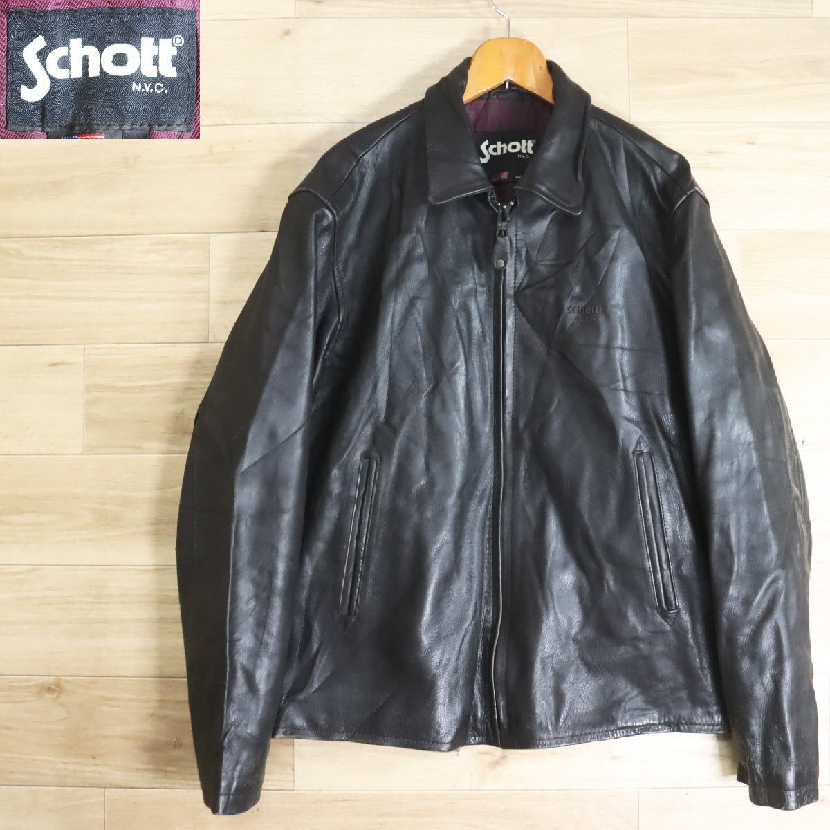 ?6R/Y5.2-4 アメリカ古着 Schott ショット シングルライダース 本革 牛革 レザージャケット 革ジャン 皮ジャン XXXL ブラック拍卖