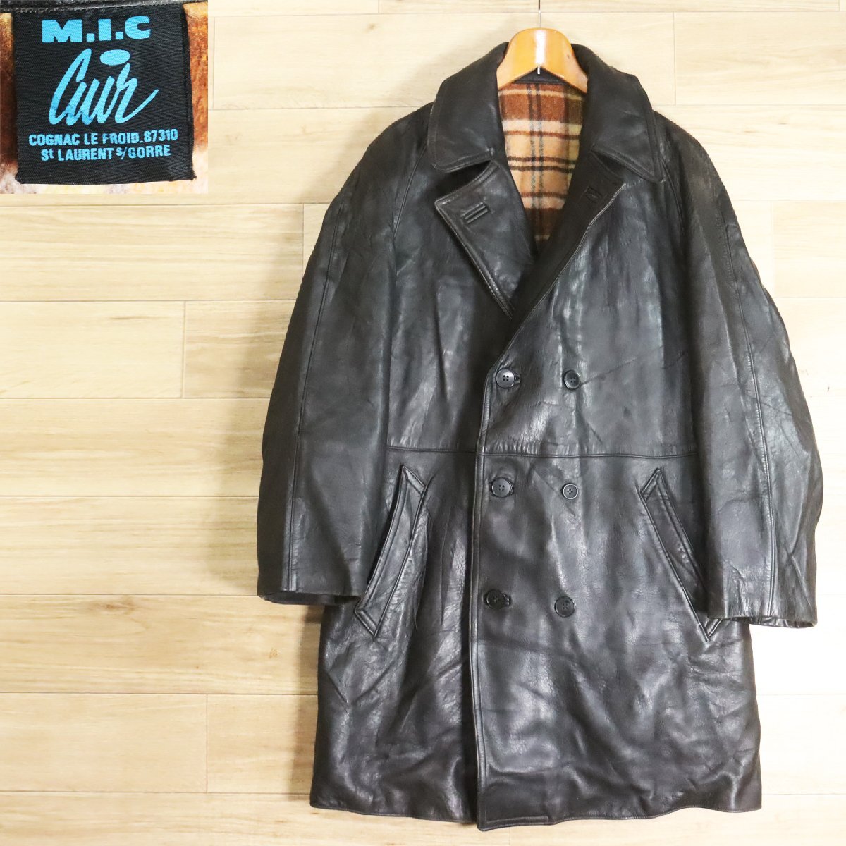 B17O/Y5.8-3 70s~ ビンテージ フランス軍 MIC CUIR レザーカーコート 本革 革コート 皮コート レザーコート ユーロ古着拍卖