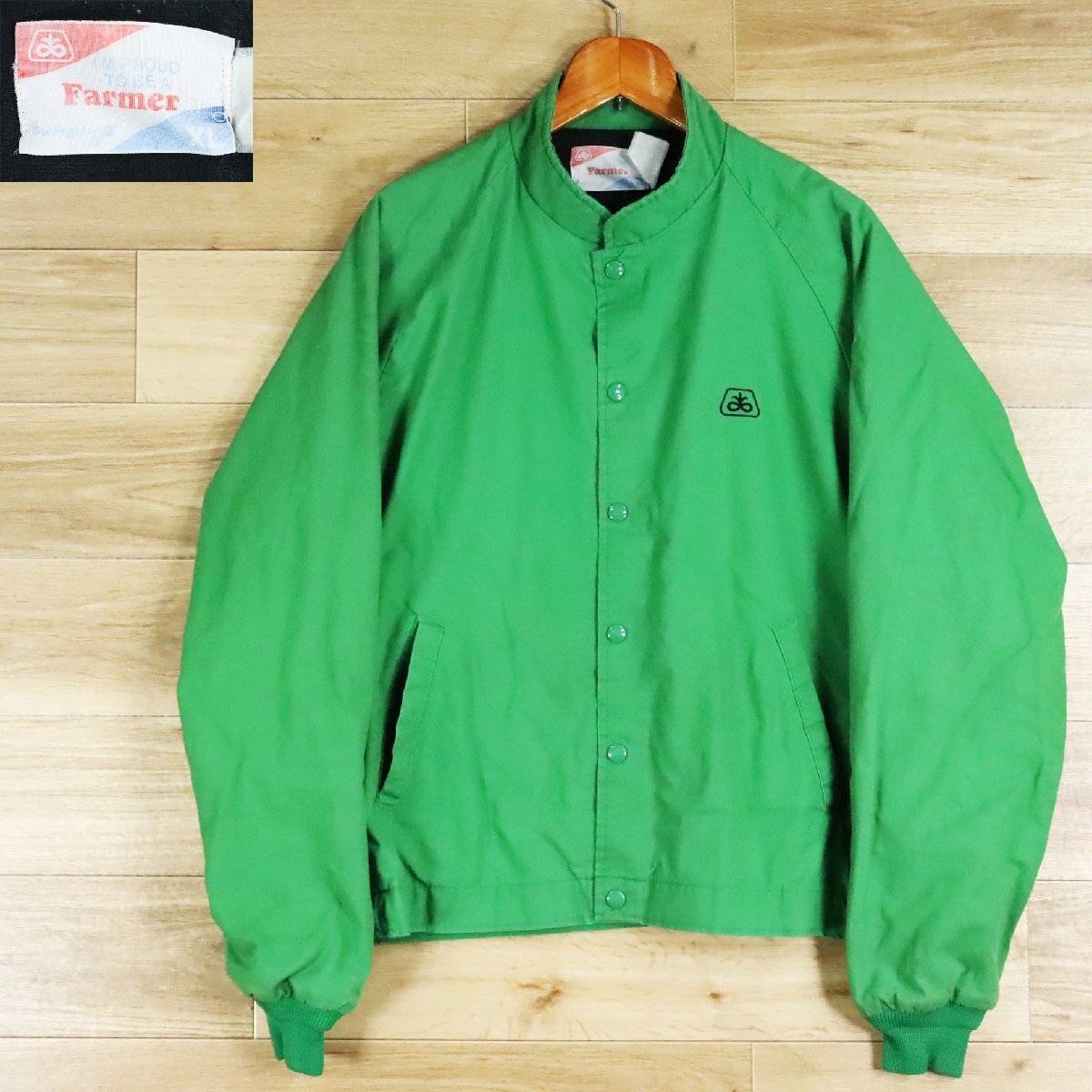 @11Y/O5.1-1 SWINGSTER スウィングスター Farmer コーチジャケット ブルゾン ジャンパー 刺繍ロゴ XLサイズ グリーン メンズ拍卖