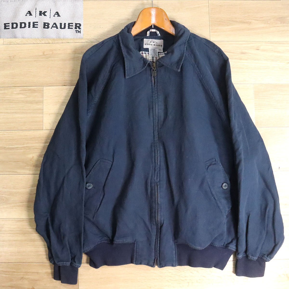 B2R/Y4.9-5 AKA EDDIE BAUER エディーバウアー スイングトップ リネンコットン ブルゾン ジャンパー L ネイビー メンズ拍卖