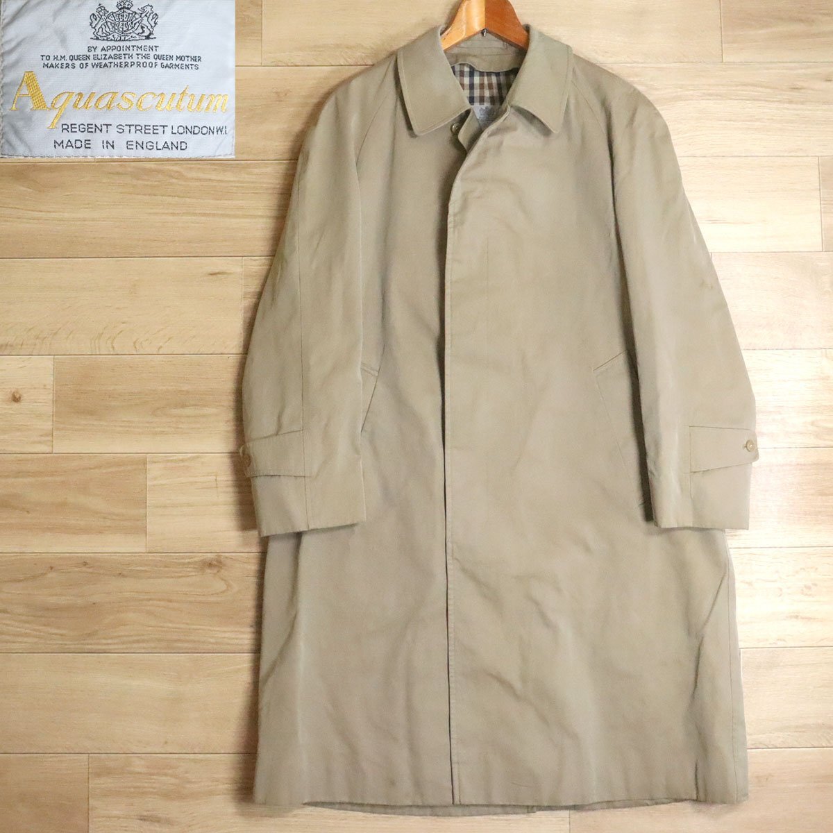 F5S/R4.8-6 イギリス製 Aquascutum アクアスキュータム ステンカラーコート 比翼仕立て バルマカーンコート メンズ ベージュ系拍卖