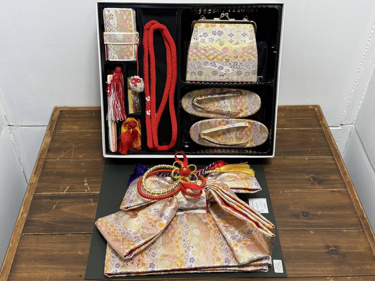 美品 ★ 七五三 3歳 結び帯 箱せこセット ペアセット拍卖