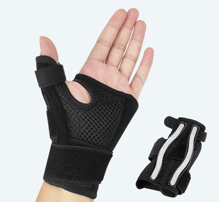 送料無料!親指サポーター ブラック☆腱鞘炎 手 バネ指 手首 突き指 CM関節症 固定 メッシュ スポーツ 左右兼用拍卖