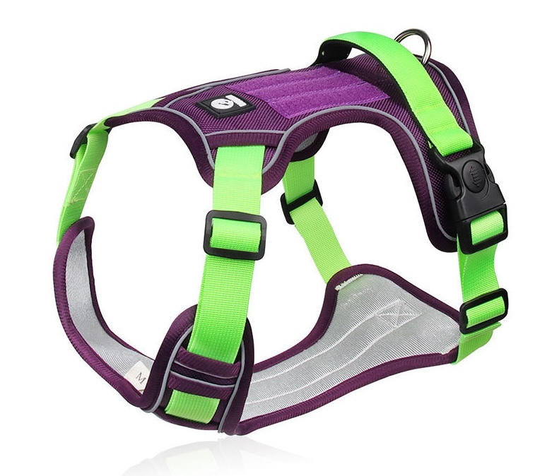 【犬 ハーネス パープル×グリーン XL】 おしゃれ 脱げない 簡単装着 小型犬 中型犬 大型犬 犬用 胴輪 首輪拍卖