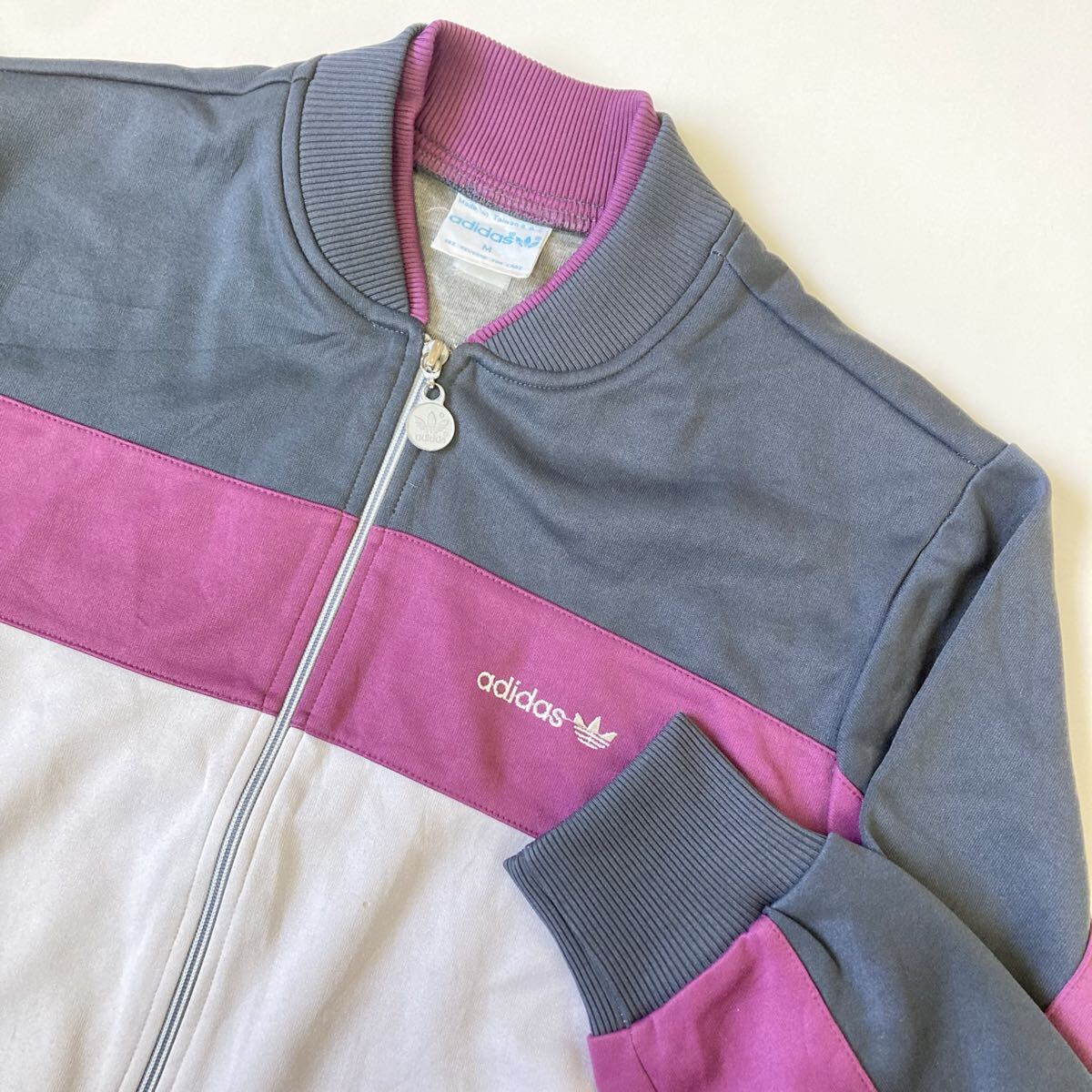 ★80s★ アディダス adidas トラックトップ ジャージ ジャケット Mサイズ グレー×パープル トレフォイル 台湾製 メンズ 古着 ヴィンテージ拍卖