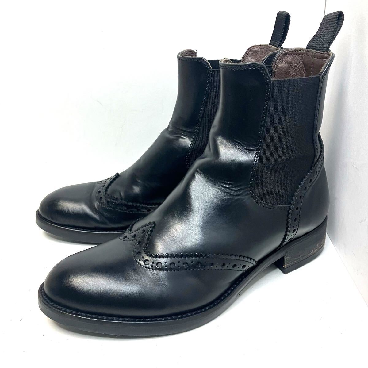 BOEMOS ボエモス サイドゴアブーツ ショートブーツ レザー 本革 ウィングチップ ブラック レディース 36拍卖