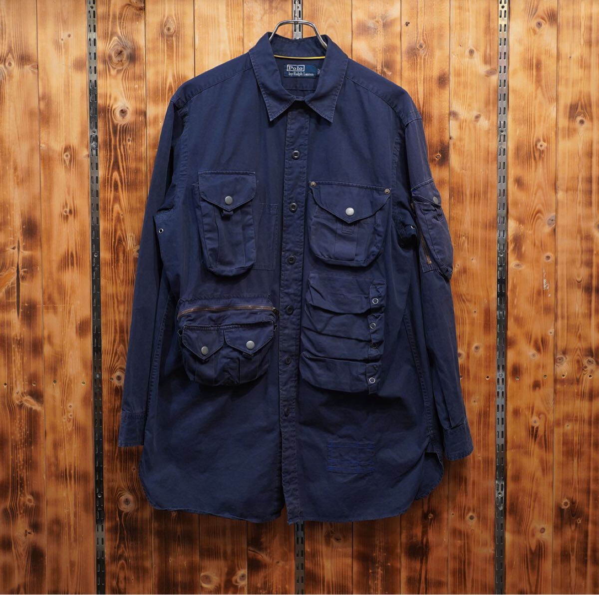 ralphlauren マルチポケット シャツ L/ラルフローレン ネイビー フィッシング拍卖