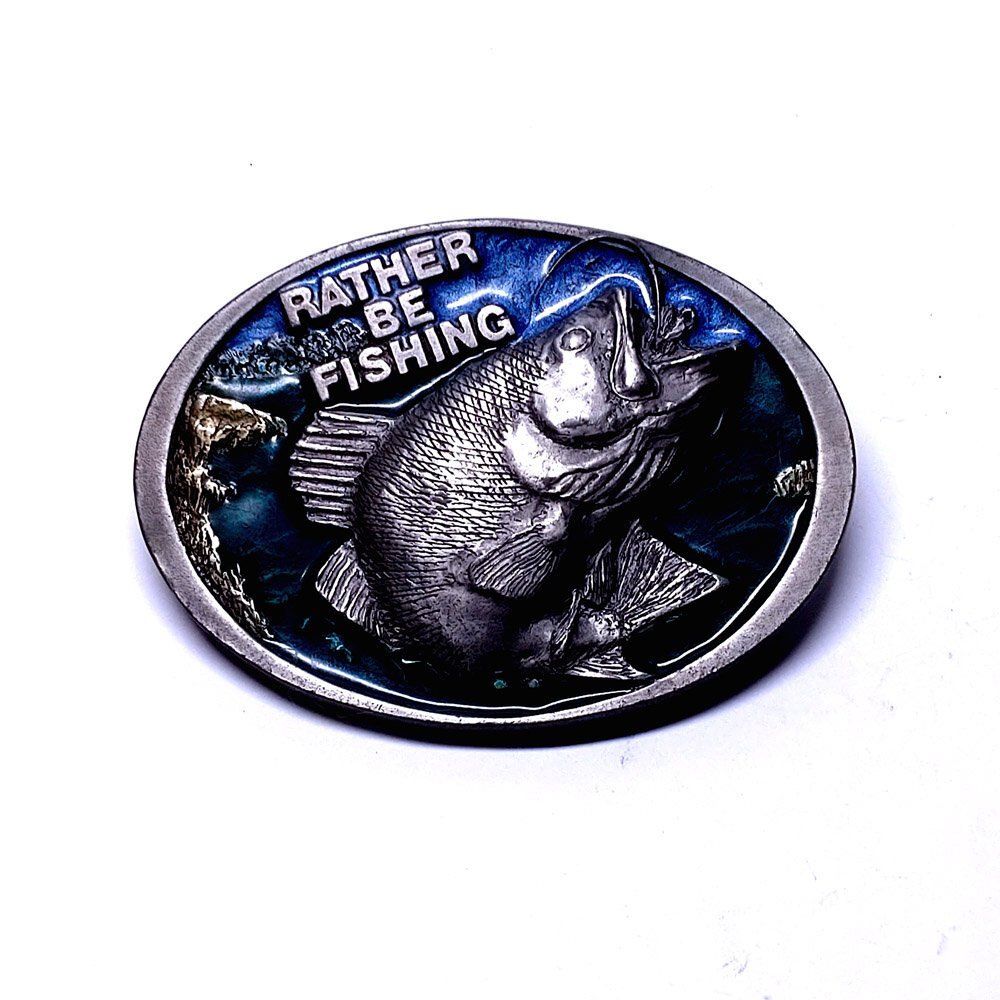 【侍】RATHER BE FISHING レザービーフィッシング 1988年 ヴィンテージ USA製 バス釣り ピューター バックル 20=495拍卖