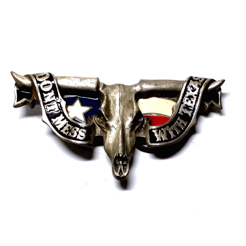 【侍】Don’t Mess With Texas テキサス州旗 ロングホーン スカル ヴィンテージ ソリッドピューター ウエスタン バックル 20=494拍卖