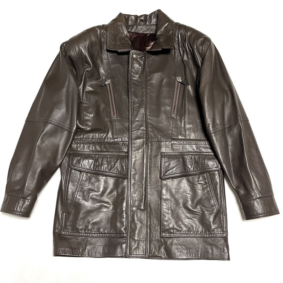 ★ヴィンテージ★レザーカーコート★カナダ製★US36(大きめL〜XL)★茶系 ブラウン★アメリカ古着★本革 羊革 シープスキン ラムレザー拍卖
