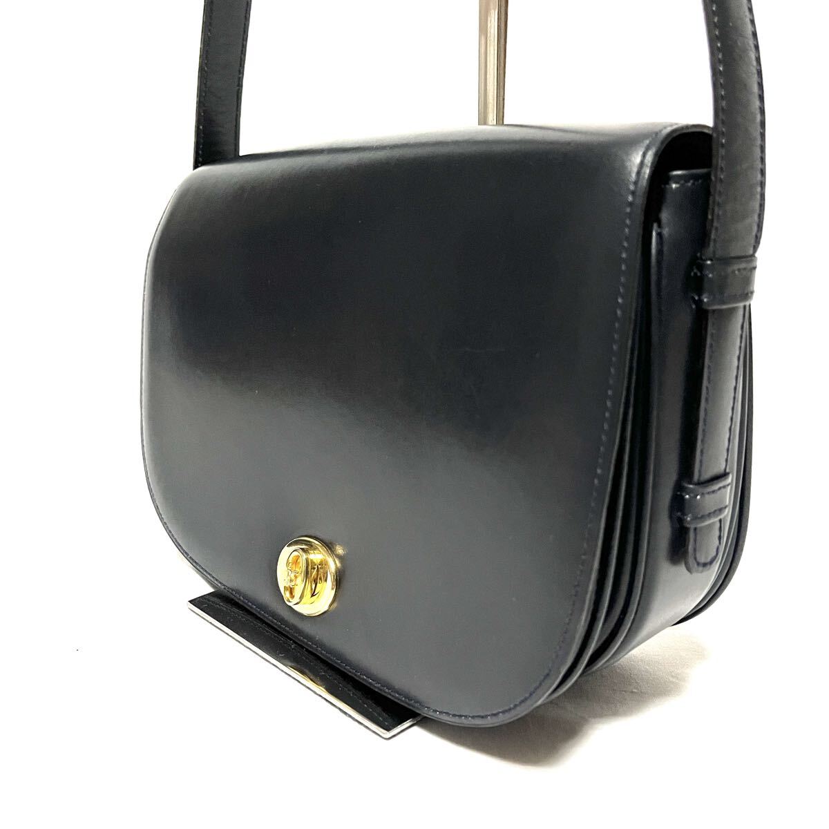 ★CELINE オールドセリーヌ★レザーショルダーバッグ★ターンロック★ハーフムーン★ネイビー★イタリア製★ヴィンテージ★ゴールド金具★拍卖