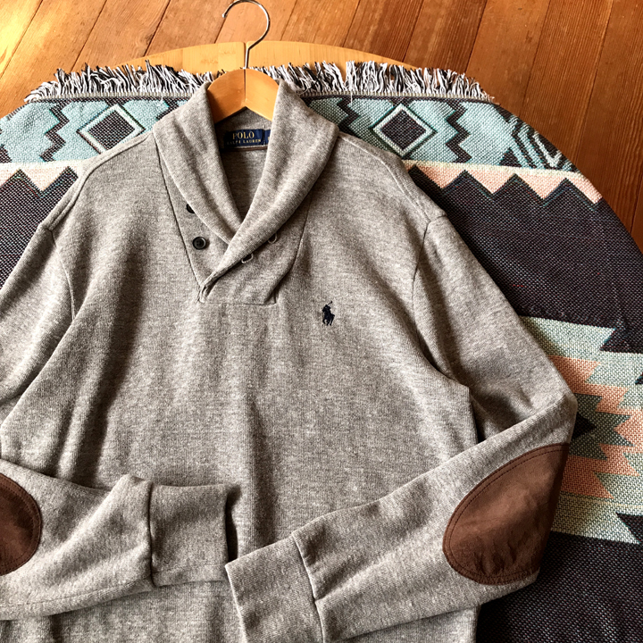 POLO RALPH LAUREN ショールカラー スウェット メンズ M エルボーパッチ付き ラルフローレン拍卖