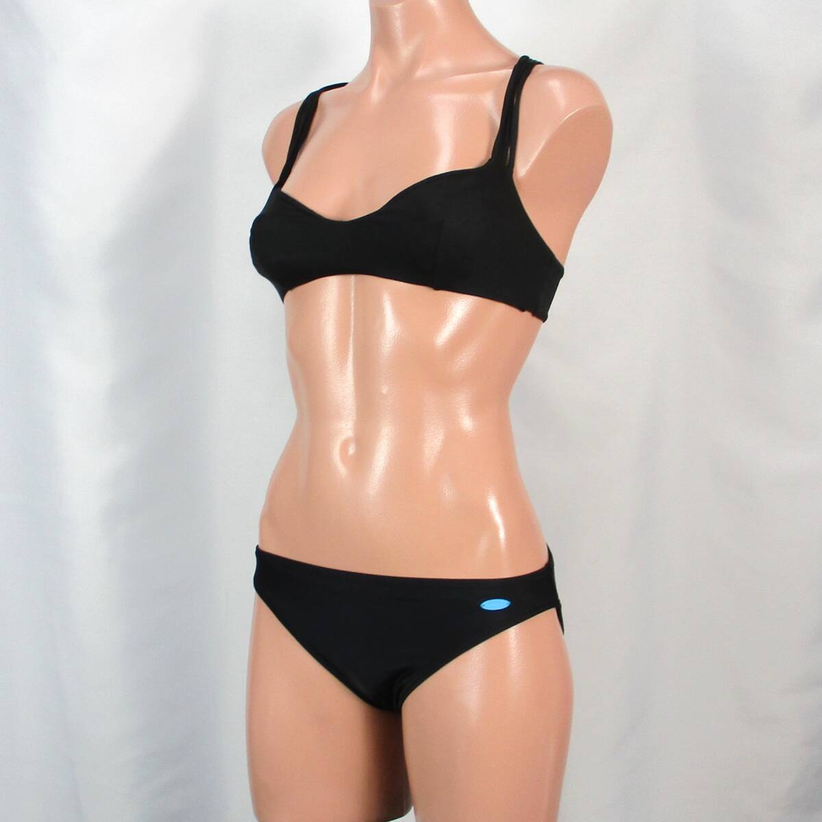 E9168★ビキニ 水着 レディースM ツーピース セパレート セクシー 露出多め H&M BODYGLOVE 黒無地 水泳 プール ビーチ ブラック ツルスベ拍卖