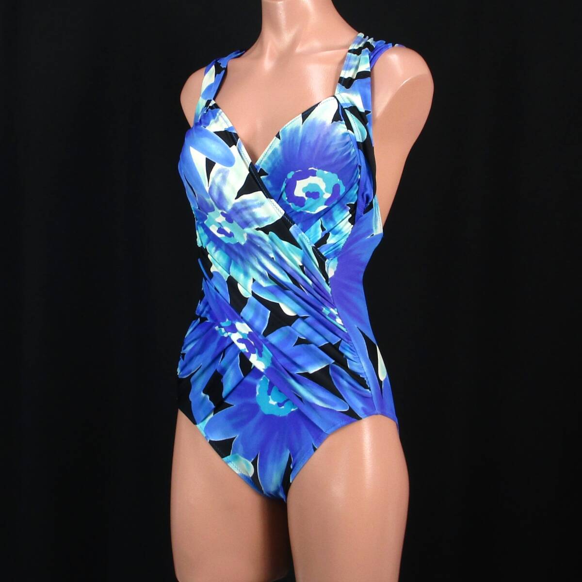 E9399★Moose 花柄 ハイレグ セクシー 水着 ワンピース レディース 9M 日本製 ブルー 青 ブラック おしゃれ 水泳 スイム プール ビーチ 海拍卖