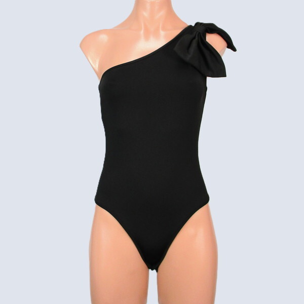 E7543★エレガント レオタード ボディスーツ バレエ ワンショルダー リボン かわいい ハイレグ 衣装 黒 ブラック 無地 器械体操 新体操拍卖
