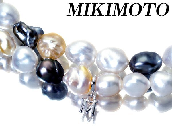 【ジュエリー極】MIKIMOTO 超希少品 極上マルチカラーケシパール 超高級K18WGネックレス Mチャーム付き h7878oor【送料無料】拍卖