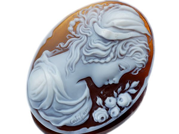 【ジュエリー極】ディルーカ社 作家刻印有り 微笑む女性像 シェルカメオルース 55.3mm×41.6mm a2730o【送料無料】拍卖