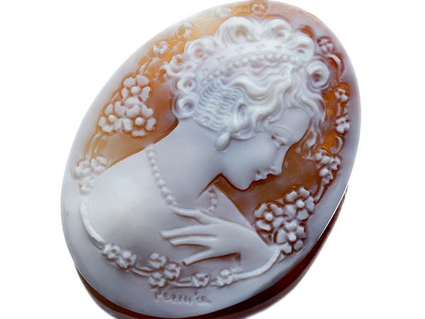 【ジュエリー極】ラファエレ・ペルニーチェ作 上品な貴婦人 シェルカメオルース 50.1mm×37.9mm a2771i【送料無料】拍卖