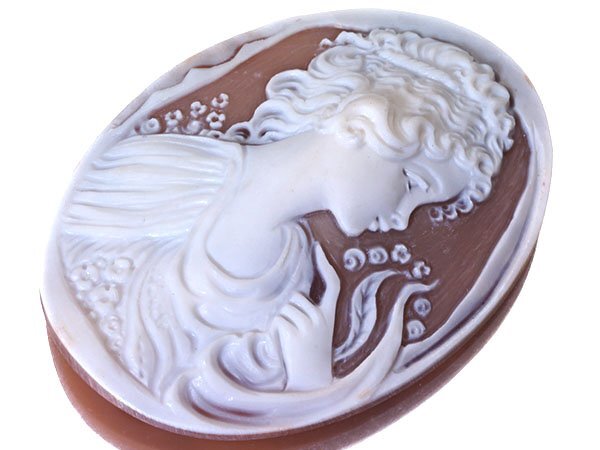 【ジュエリー極】ディルーカ社 作家品 上品な貴婦人の彫刻 高級シェルカメオルース 54.7mm×40.8mm w5825i【送料無料】拍卖