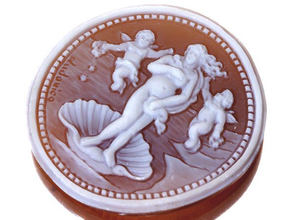 【ジュエリー極】ルドヴィコ・ガリノーラ作 ボッティチェリ ヴィーナス誕生 高級シェルカメオルース34.4mm×34.2mm w5837i【送料無料】拍卖