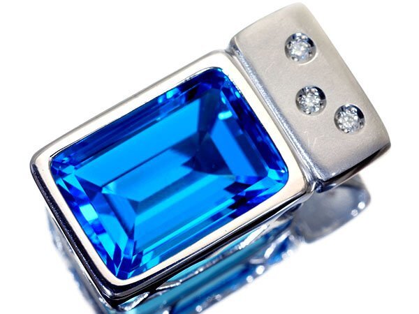 1円~【ジュエリー極】極上スイスブルー煌く!超大粒極上天然ブルートパーズ21.39ct&ダイヤ0.06ct 高級K18WGヘッド k972ro【送料無料】拍卖