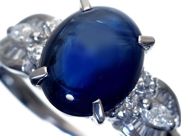 1円~【ジュエリー極】超希少 カボションカット大粒良質天然ブルーサファイア4.80ct&ダイヤ0.40ct 高級Pt900リングk983mr【送料無料】拍卖