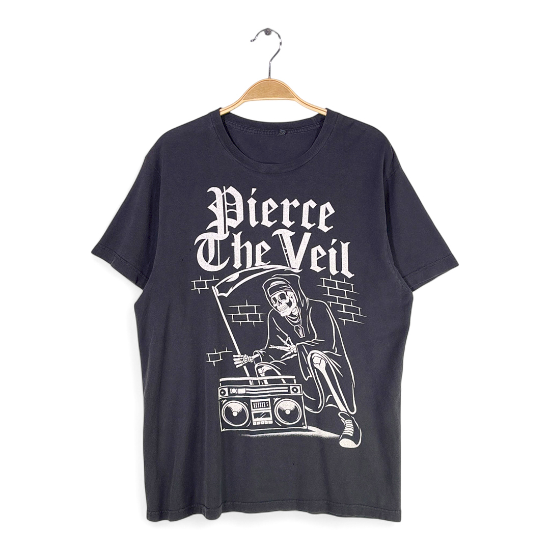 【送料無料】ピアスザヴェイル ロックTシャツ ガイコツ 死神 スカル バンドT 黒色 PIERCE THE VEIL メンズL相当 古着 @AA9011拍卖
