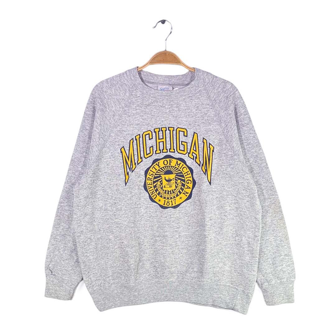 【送料無料】80s ミシガン大学 USA製 カレッジ ヴィンテージ ロゴ グレー UNIVERSITY OF MICHIGAN サイズL 古着 @CF9013拍卖