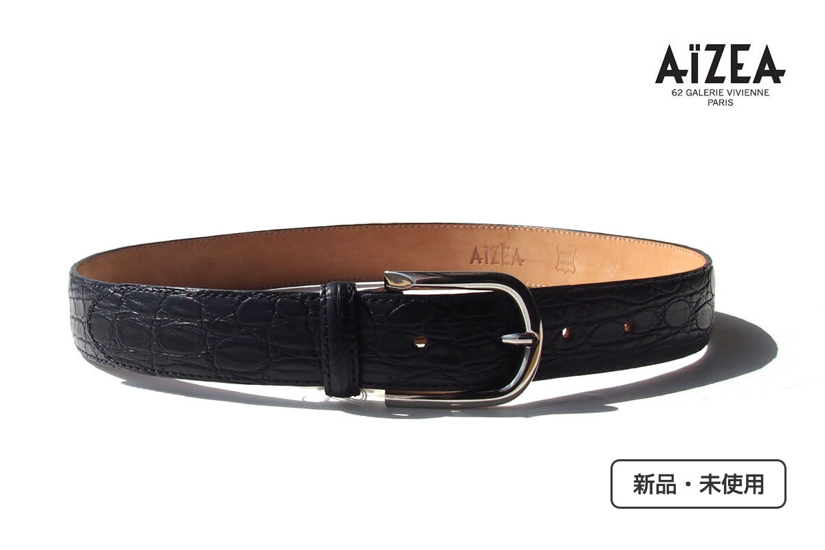 送料無料★新品|未使用|アイセア|AIZEA|クロコダイルレザーベルト|80|ブラック拍卖