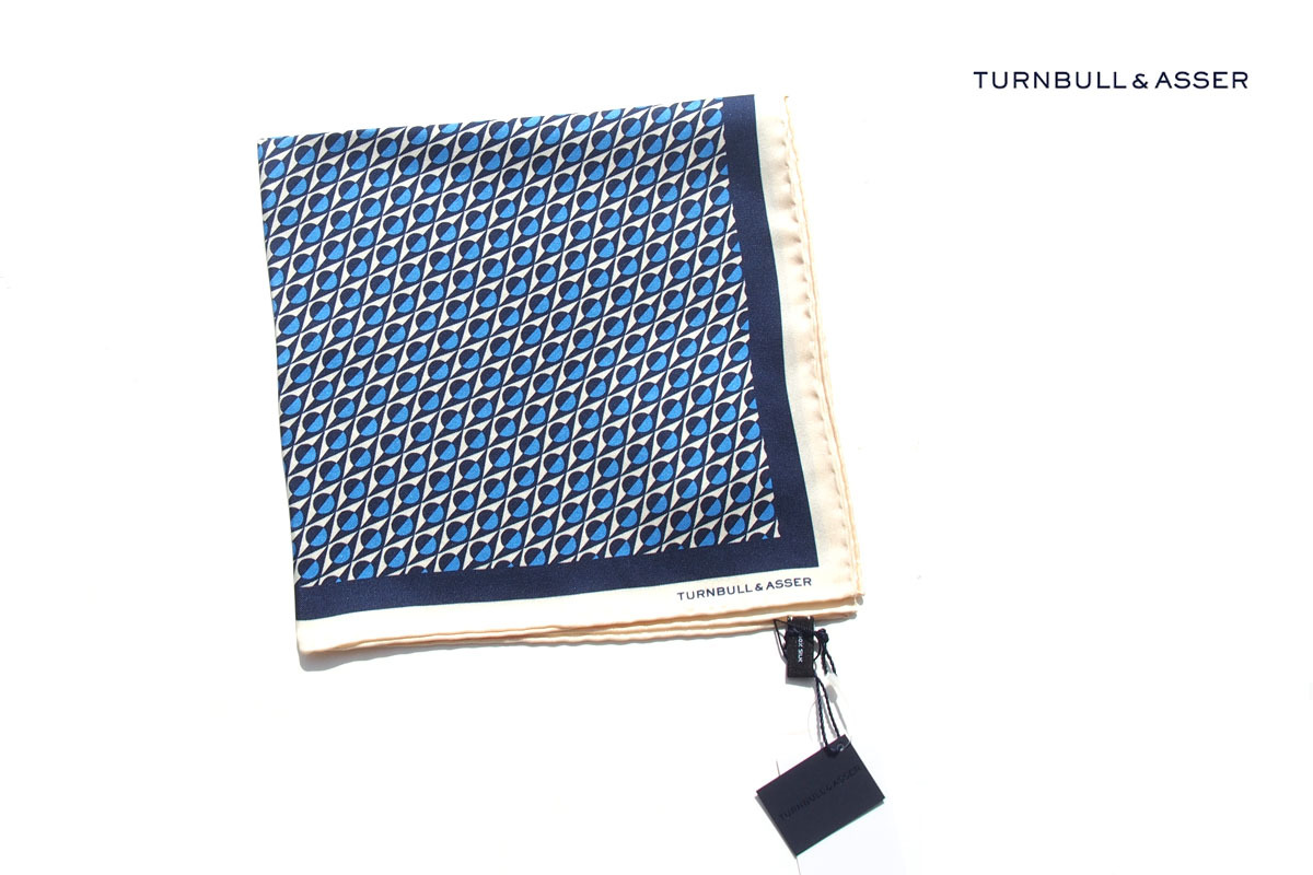 送料無料★新品|未使用|ターンブル&アッサー|Turnbull & Asser|09|ジオメトリック柄シルクポケットチーフ拍卖