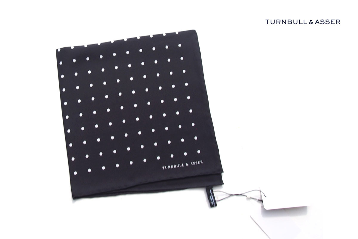 送料無料★新品|未使用|ターンブル&アッサー|Turnbull & Asser|10|ドット柄シルクポケットチーフ(TUR/ブラック)拍卖