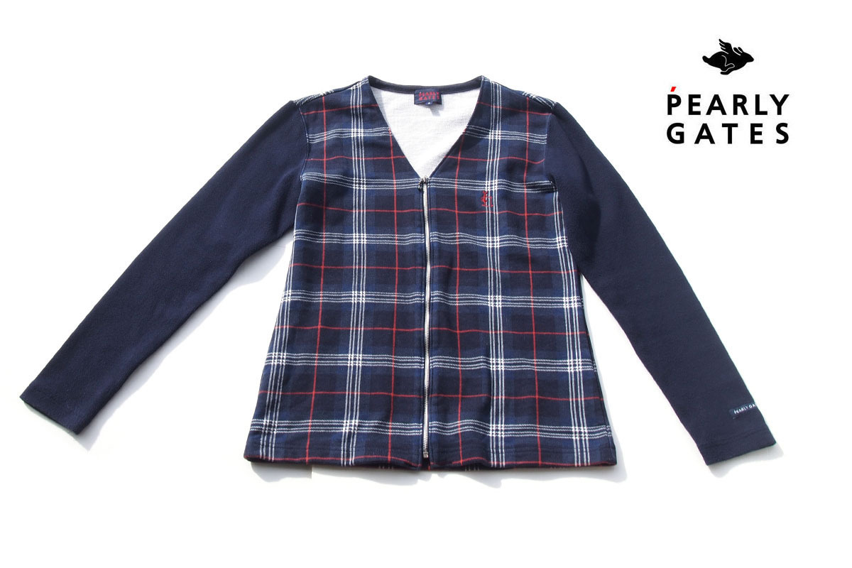 送料無料★【中古】パーリーゲイツ|pearly gates|Vネックジップアップカーディガン|レディース ゴルフウェア|2拍卖