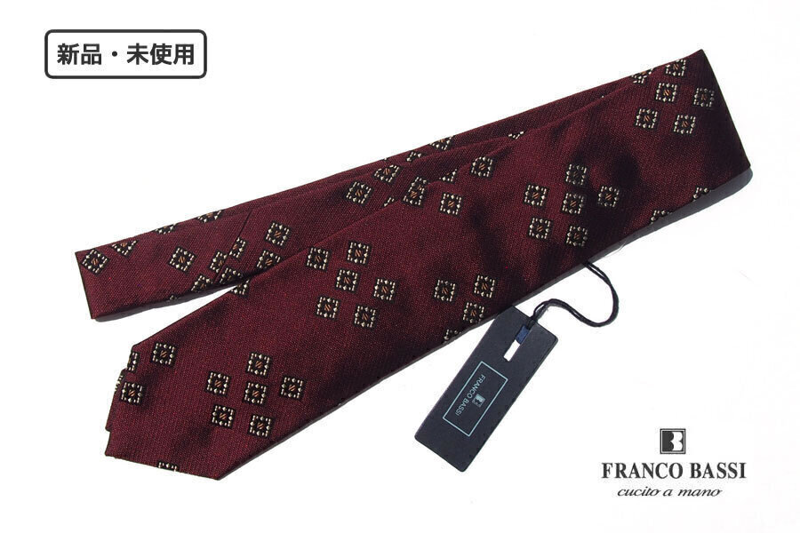 送料無料★新品|未使用|フランコバッシ|Franco Bassi|スクエア柄シルクネクタイ拍卖