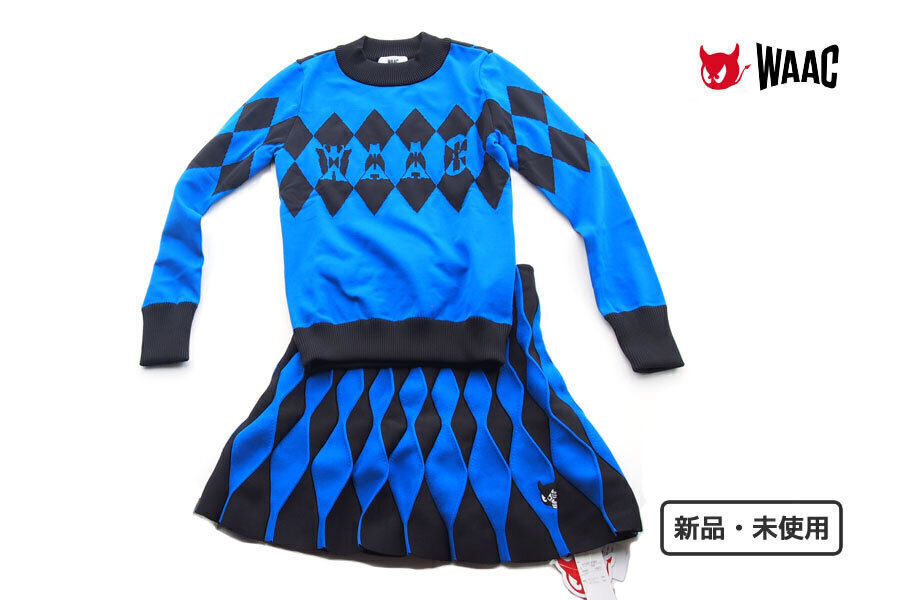 送料無料★新品|未使用|ワック|WAAC|ダイヤ柄ニットセットアップ|02|ブルー拍卖