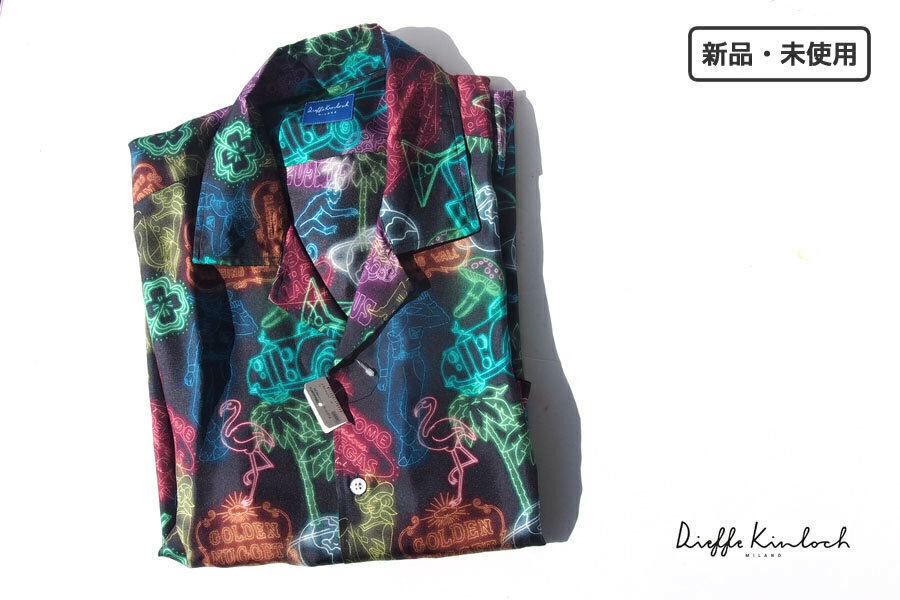 送料無料★新品|未使用|キンロック|Dieffe Kinloch|シルクネオン柄プリントシャツ|L拍卖