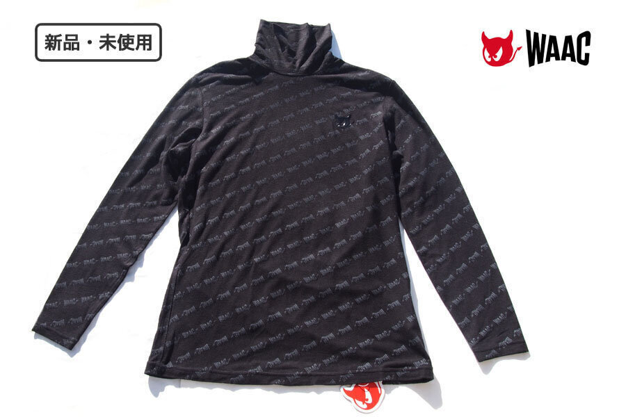 送料無料★新品|未使用|ワック|WAAC|総柄長袖タートルネックTシャツ|メンズ|01|ブラック拍卖