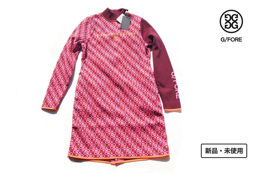 送料無料★新品|未使用|ジーフォア|G/FORE|Gモノグラムパターン インナーパンツ付ニットワンピース|38|ピンク拍卖